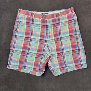 Peter Millar Seaside Shorts Mens 33 Red‎ Plaid Linen Cotton Silk Blend Casual